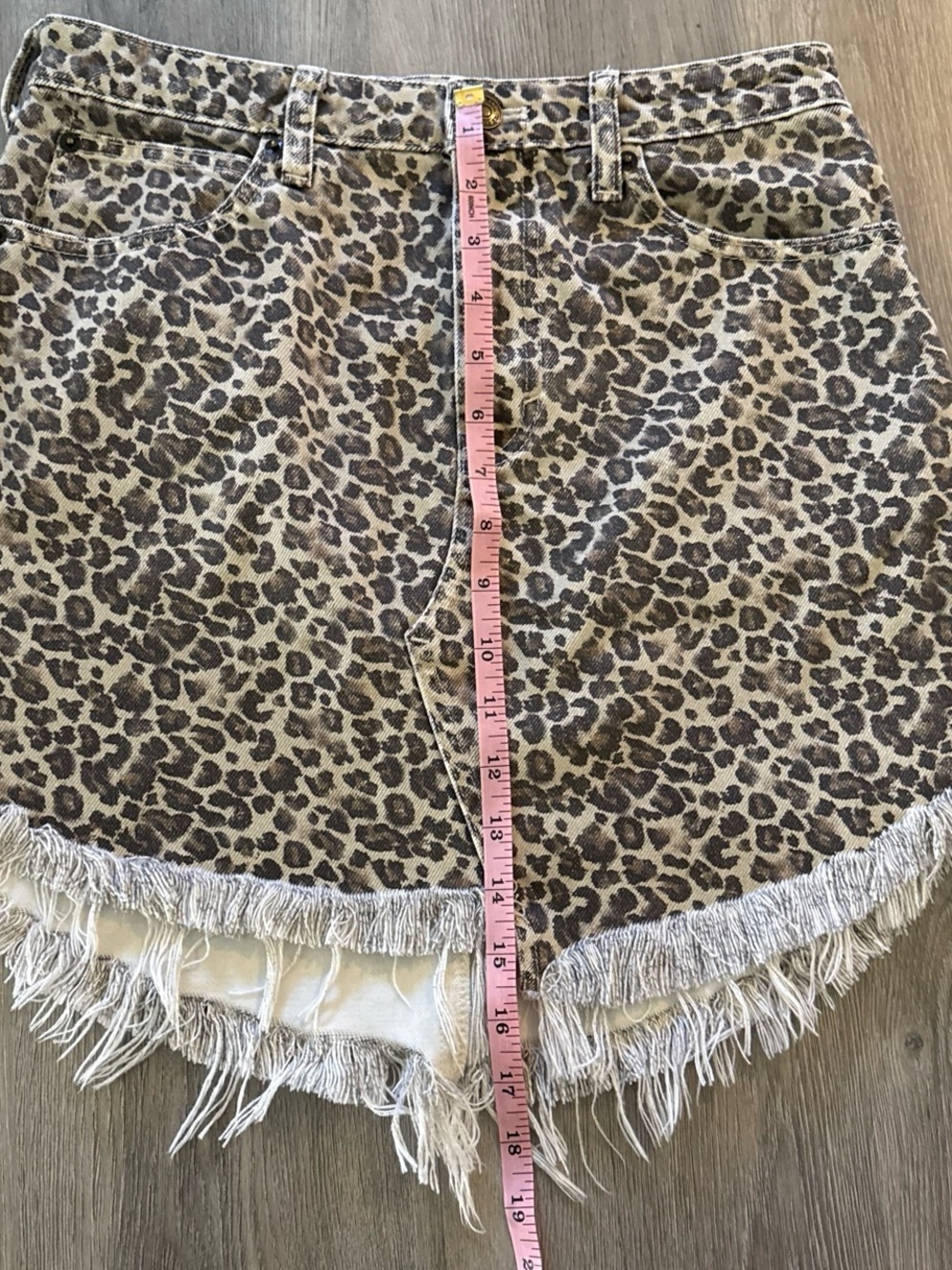 Free People Leopard Print Fringe Hem Women's Denim Skirt Brown Cream Tan Blaxk - Picture 3 of 5